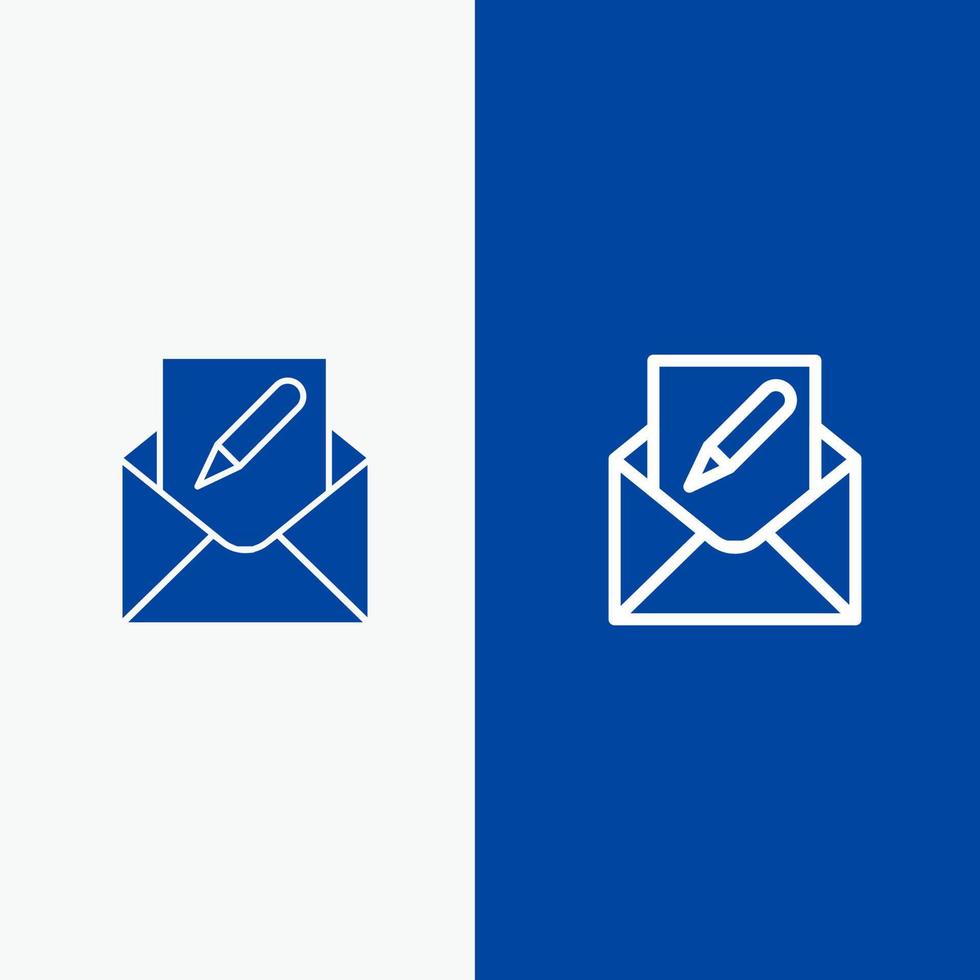 comporre modificare e-mail Busta posta linea e glifo solido icona blu bandiera linea e glifo solido icona blu bandiera vettore