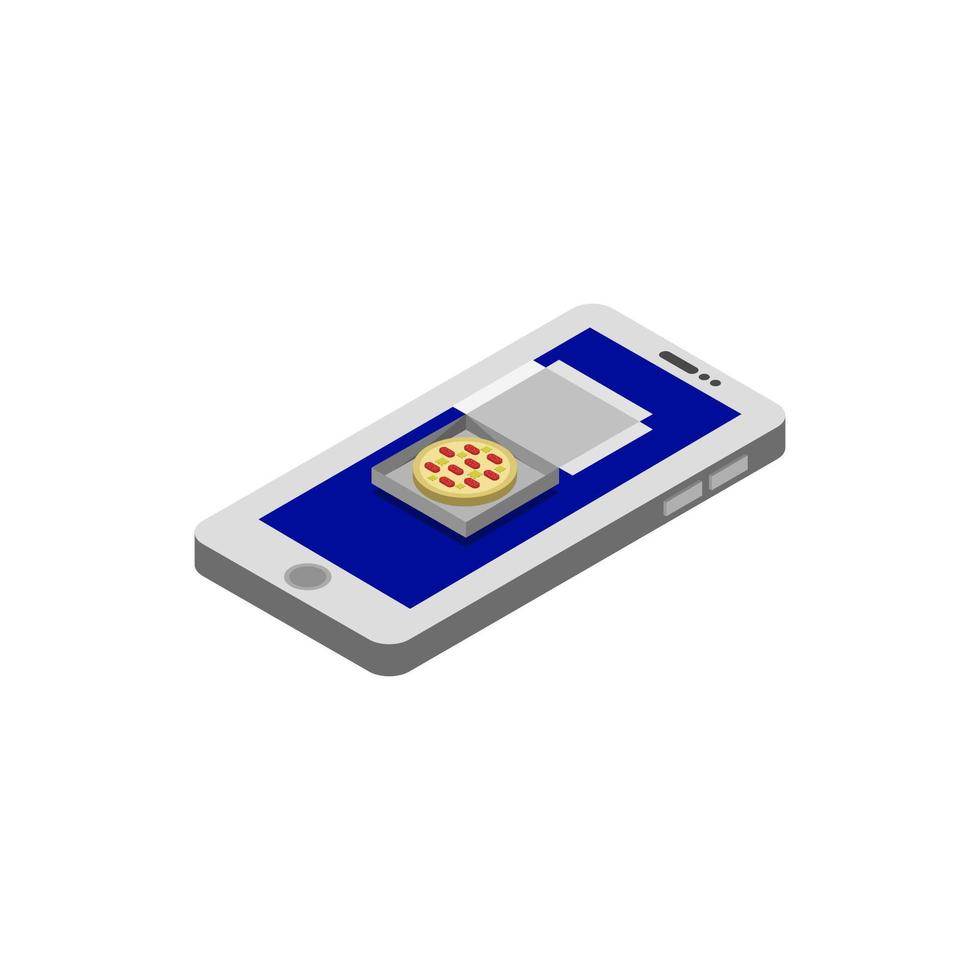 pizza isometrica online illustrata su sfondo bianco vettore