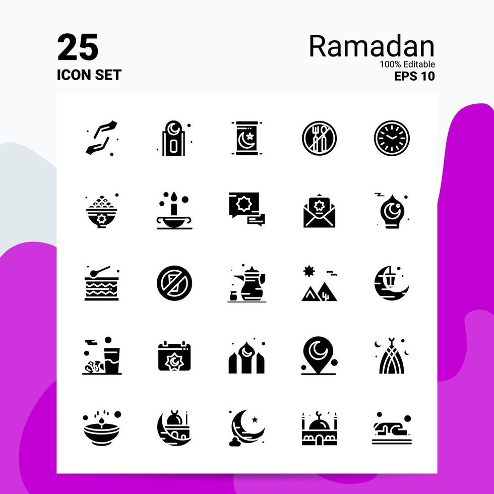 25 Ramadan icona impostato 100 modificabile eps 10 File attività commerciale logo concetto idee solido glifo icona design vettore