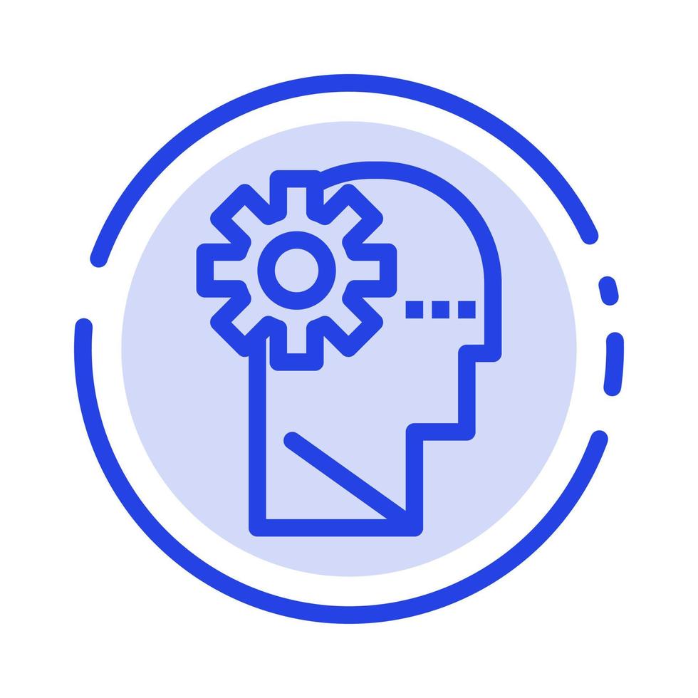 cervello processi apprendimento mente blu tratteggiata linea linea icona vettore