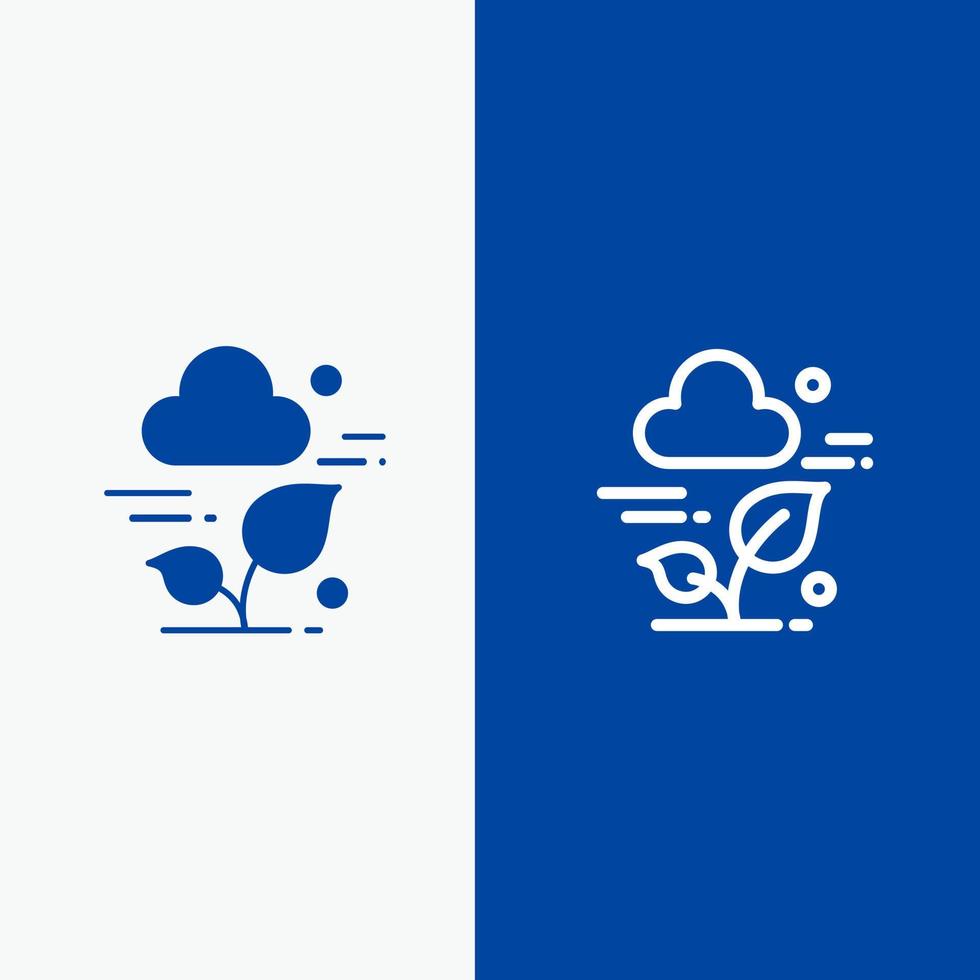 pianta nube foglia tecnologia linea e glifo solido icona blu bandiera linea e glifo solido icona blu bandiera vettore
