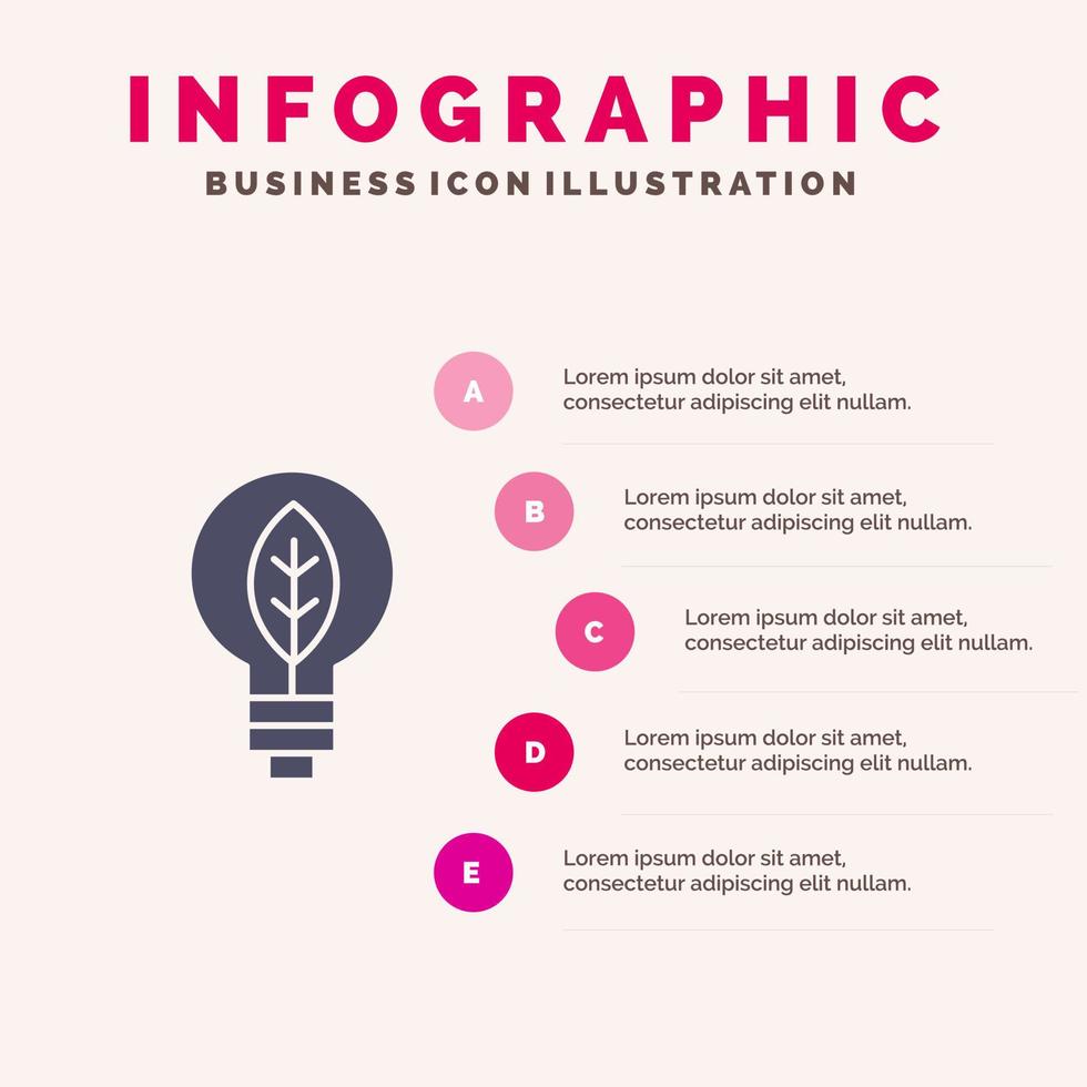 natura di energia lampadina solido icona infografica 5 passaggi presentazione sfondo vettore