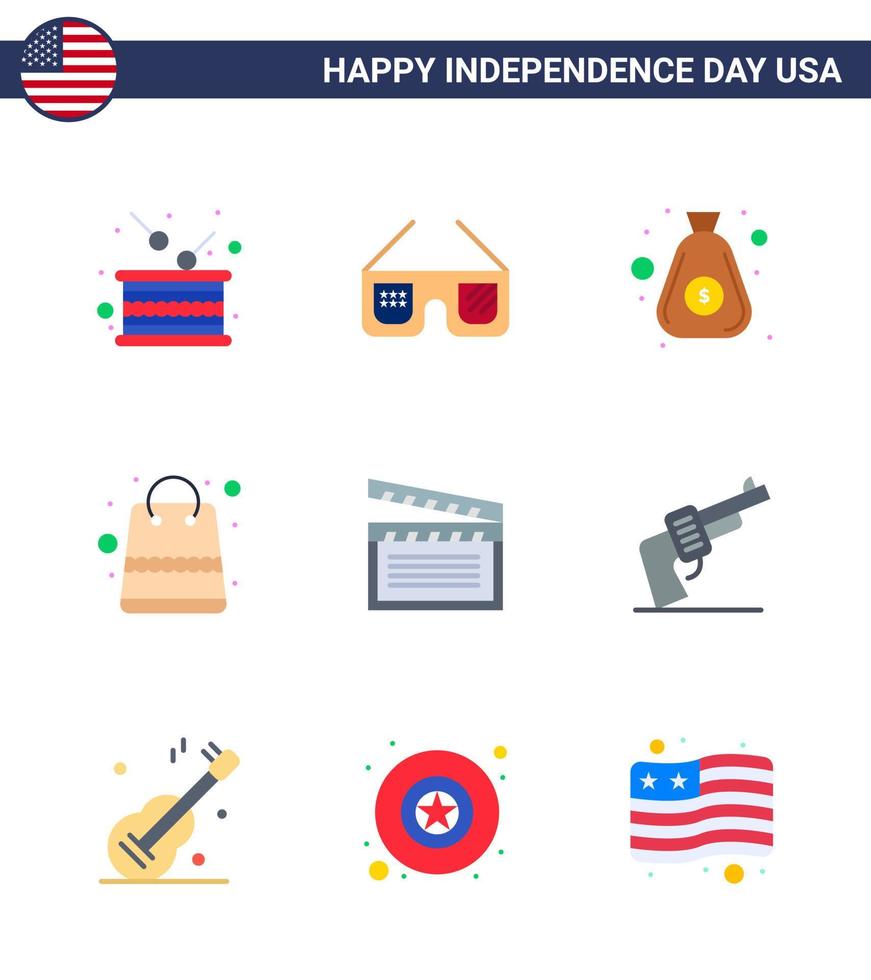 9 Stati Uniti d'America piatto segni indipendenza giorno celebrazione simboli di americano pacchi Stati Uniti d'America i soldi denaro contante modificabile Stati Uniti d'America giorno vettore design elementi