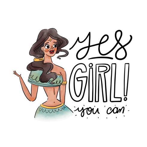 Lettering About Women's Day With Beautiful Indian Girl vettore