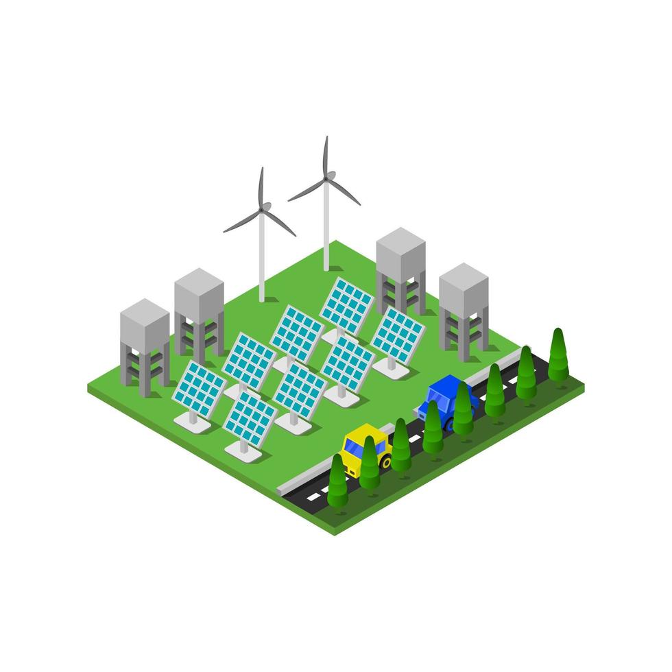 pannello solare isometrico illustrato su sfondo bianco vettore