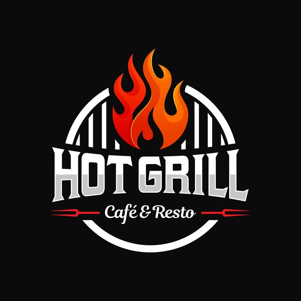 logo barbecue vintage alla griglia, vettore barbecue retrò, cibo grill antincendio e icona ristorante, icona rossa del fuoco