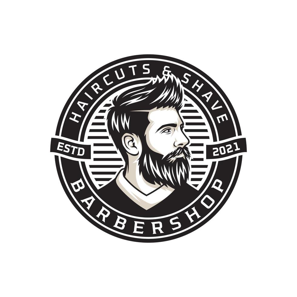 illustrazione vettoriale del logo della barba, modello del logo del barbiere, vettore degli uomini di taglio di capelli