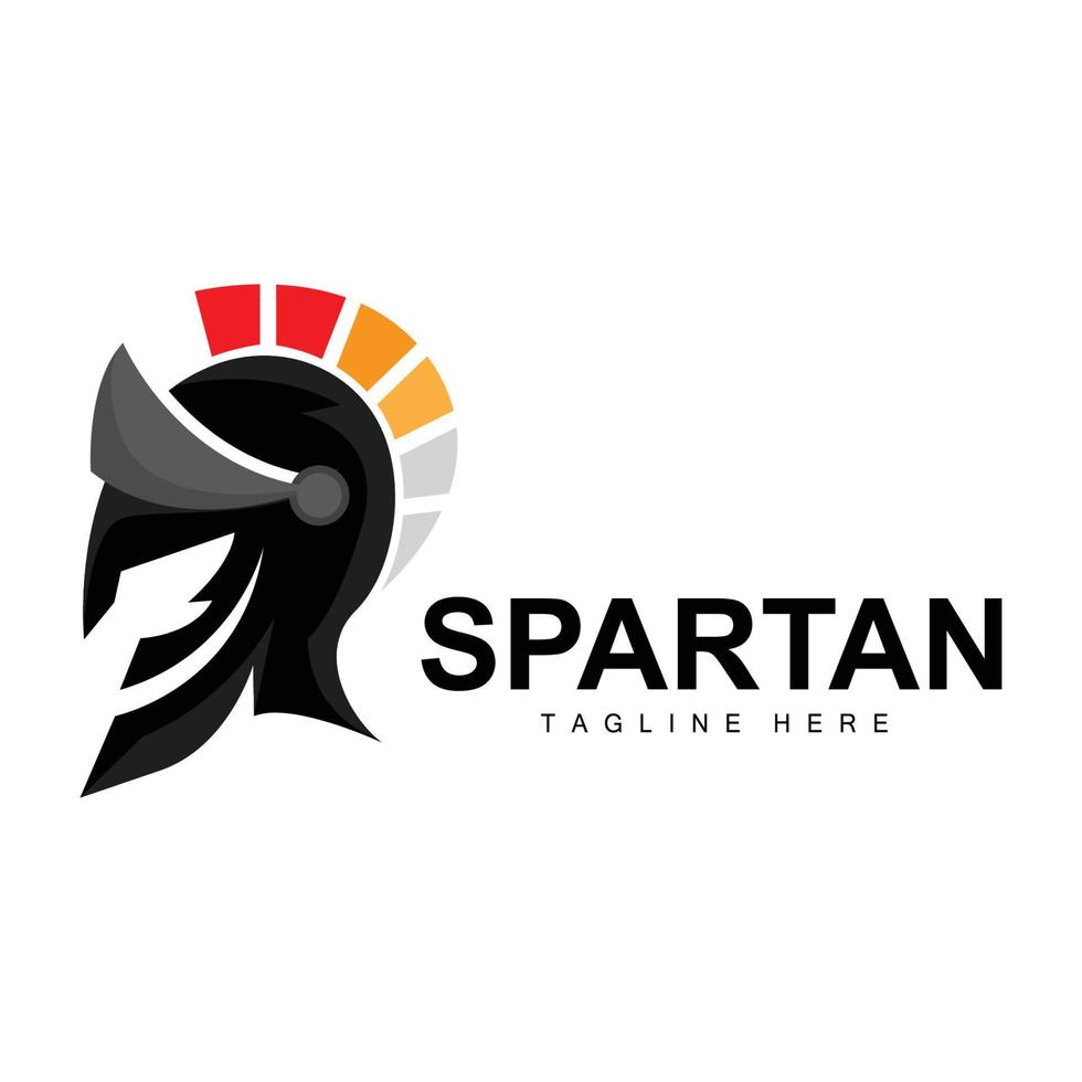 spartano logo, guerra casco completo da uomo vettore, barbaro armatura icona, vichingo, Palestra in forma disegno, fitness vettore