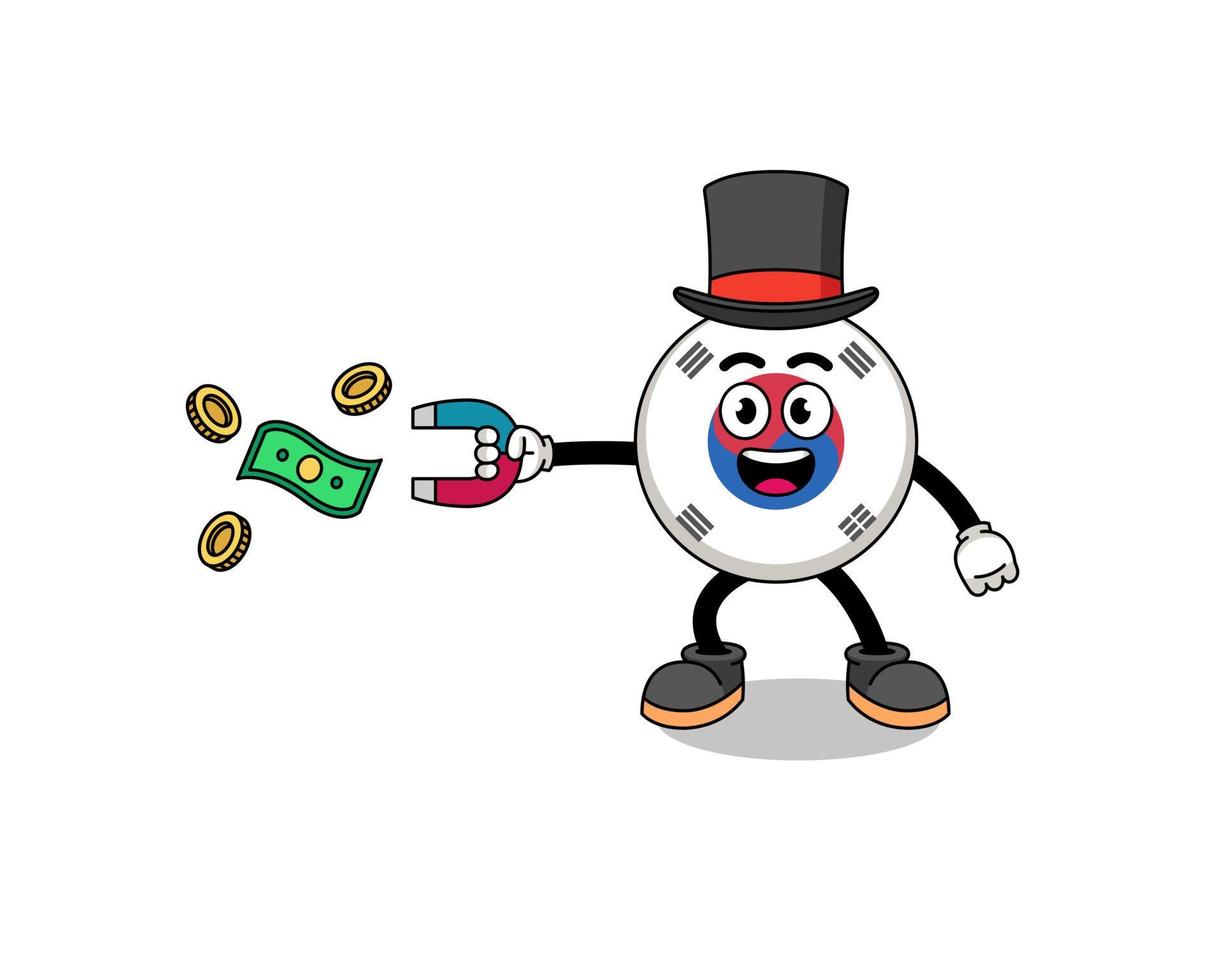 personaggio illustrazione di Sud Corea bandiera attraente i soldi con un' magnete vettore