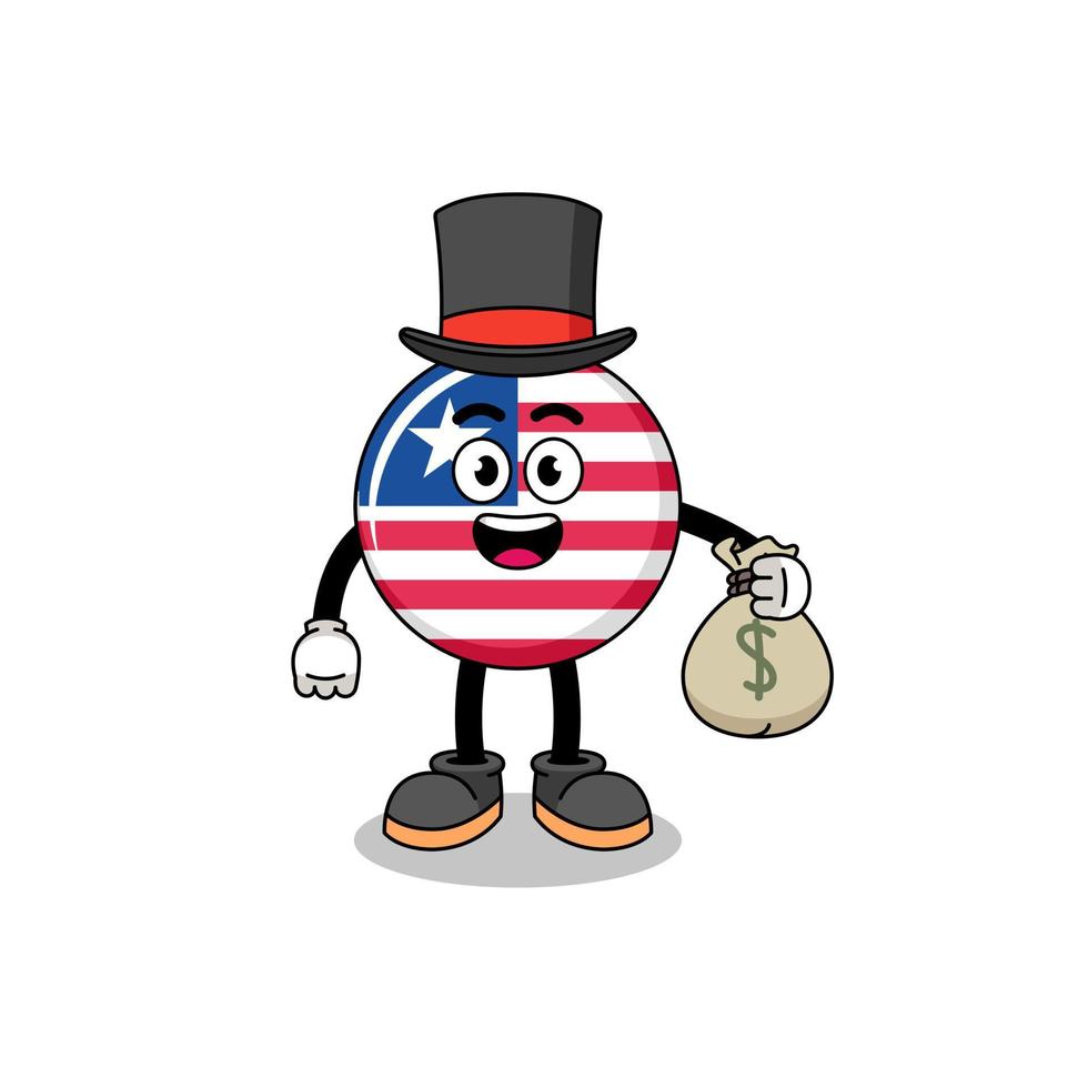 Liberia bandiera portafortuna illustrazione ricco uomo Tenere un' i soldi sacco vettore