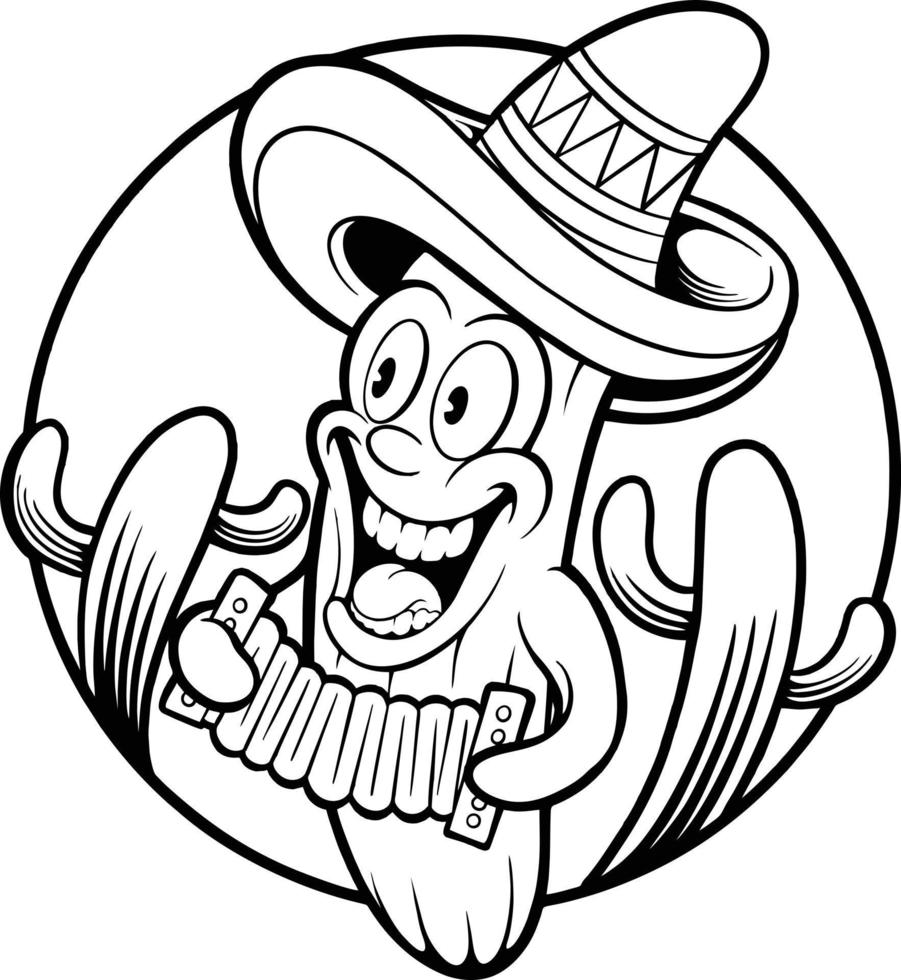 Messico cinco de mayo cactus giocando akordeon silhouette vettore illustrazioni per il tuo opera logo, merce maglietta, adesivi e etichetta disegni, manifesto, saluto carte pubblicità attività commerciale azienda