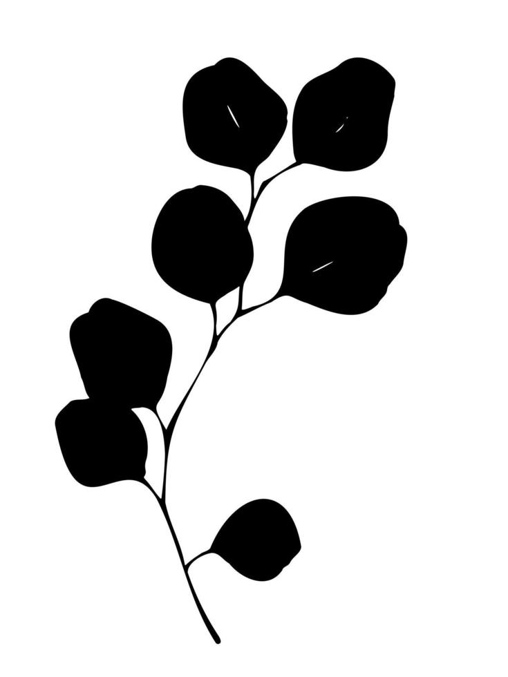 mano disegnato eucalipto albero ramo silhouette illustrazione su bianca sfondo piatto vettore illustrazione.