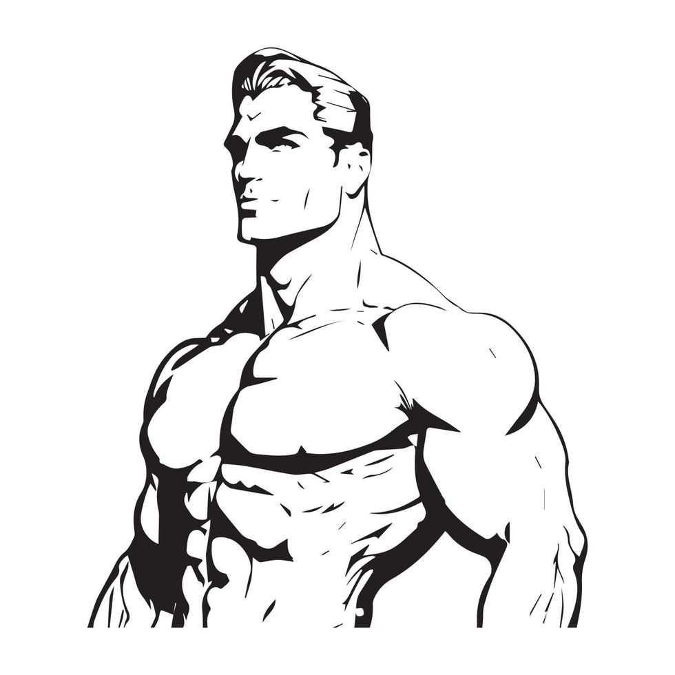 bodybuilder, muscolo uomo nero schema vettore illustrazione