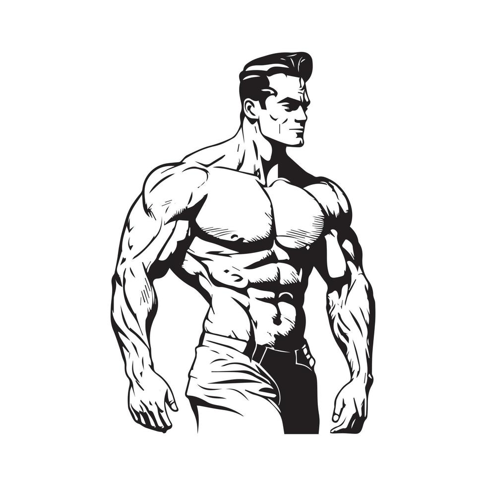 bodybuilder, muscolo uomo nero schema vettore illustrazione