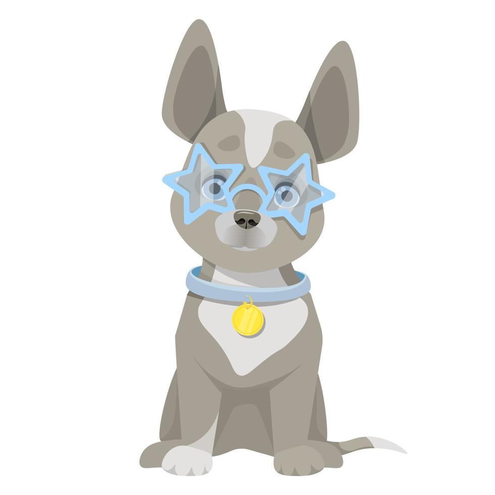 carino cane si siede nel blu bicchieri stelle vettore