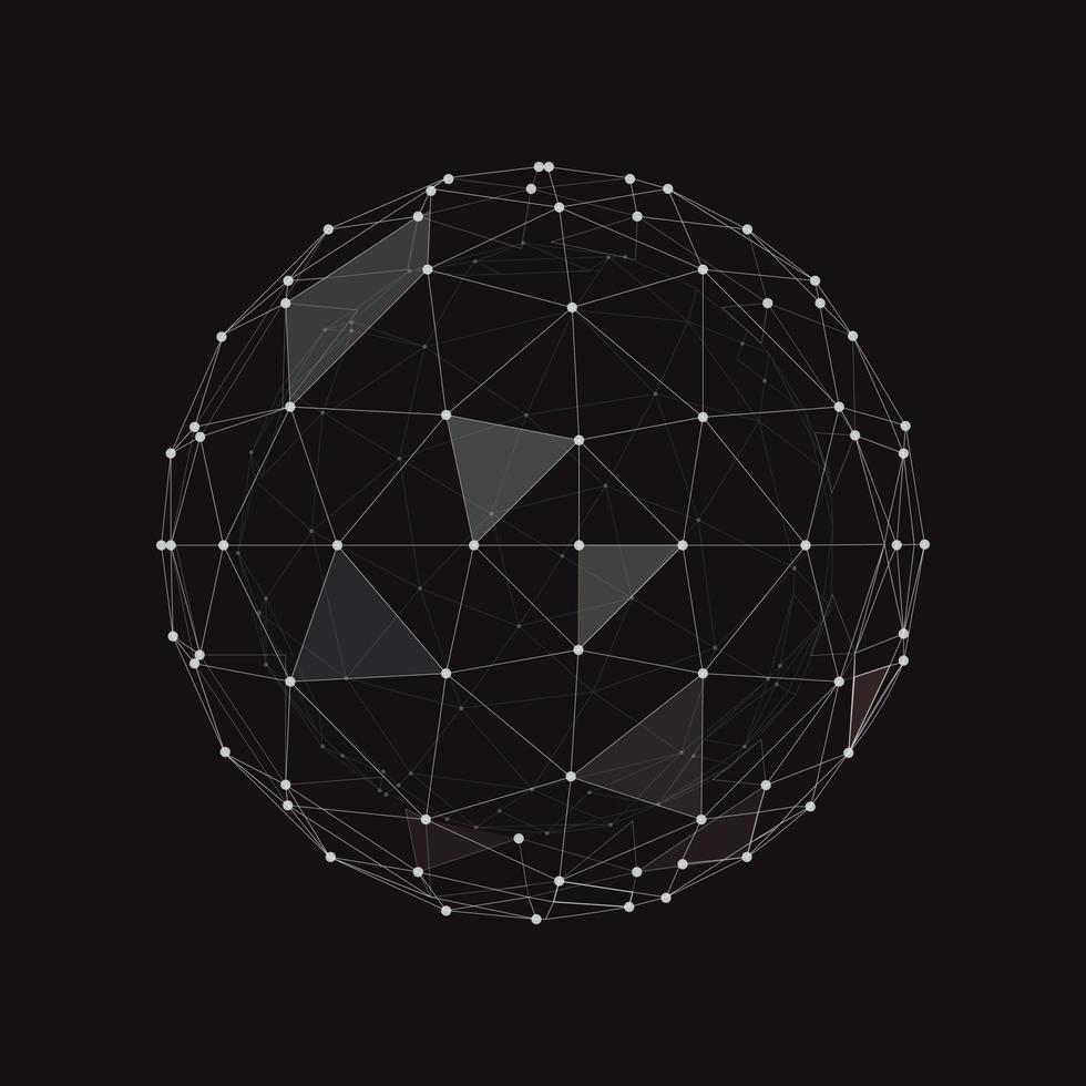 astratto connessione ragnatela sfera con individuare e Linee su nero sfondo 3d interpretazione vettore