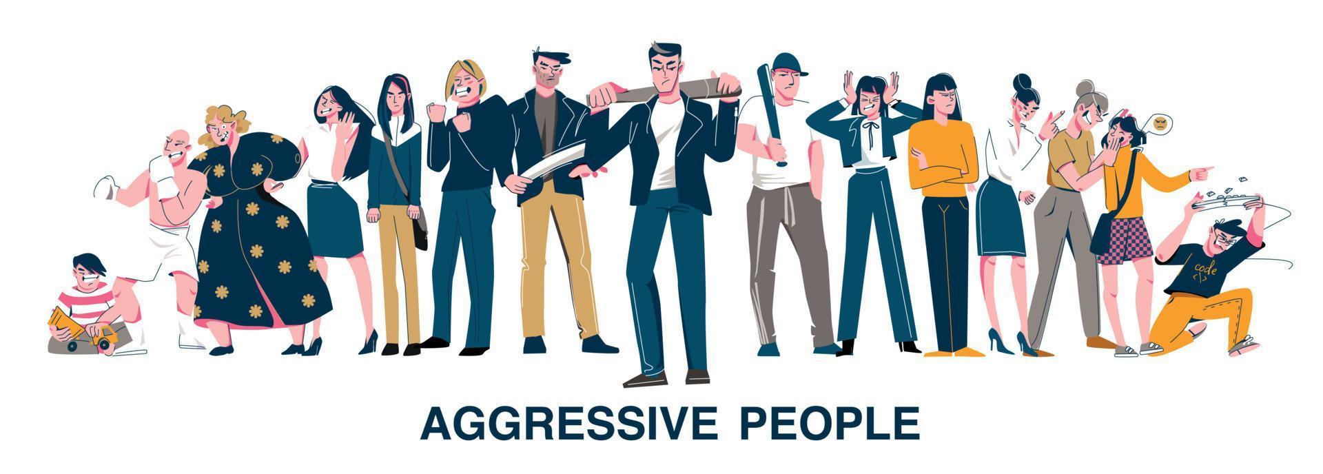 aggressivo persone piatto illustrazione vettore