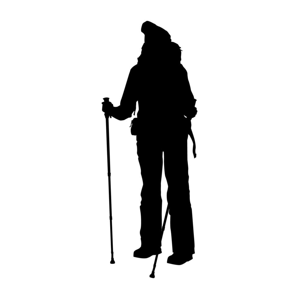 escursionista sagome. escursioni a piedi uomo con zaini silhouette. persone con zaino vettore sagome. zaino in spalla. alpinista scalatore escursionista le persone.