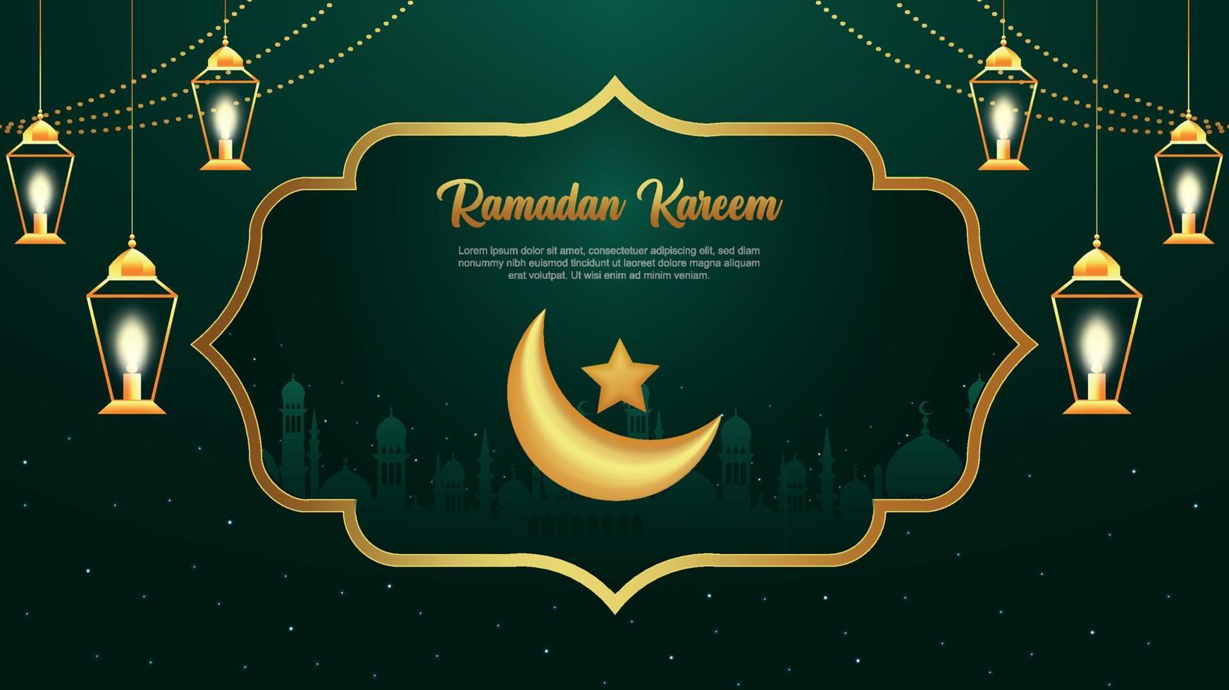 Ramadan kareem saluto carta design con islamico sfondo vettore