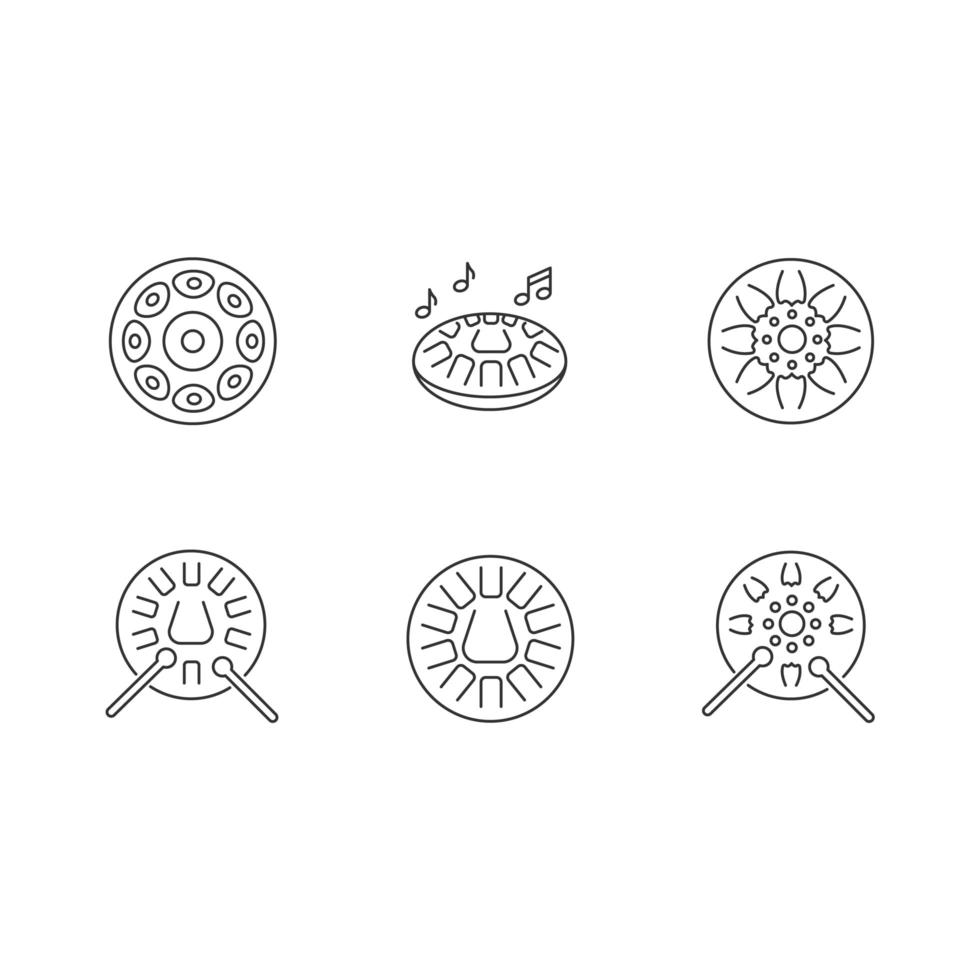 pixel handpan ornamentali perfette icone lineari impostate vettore
