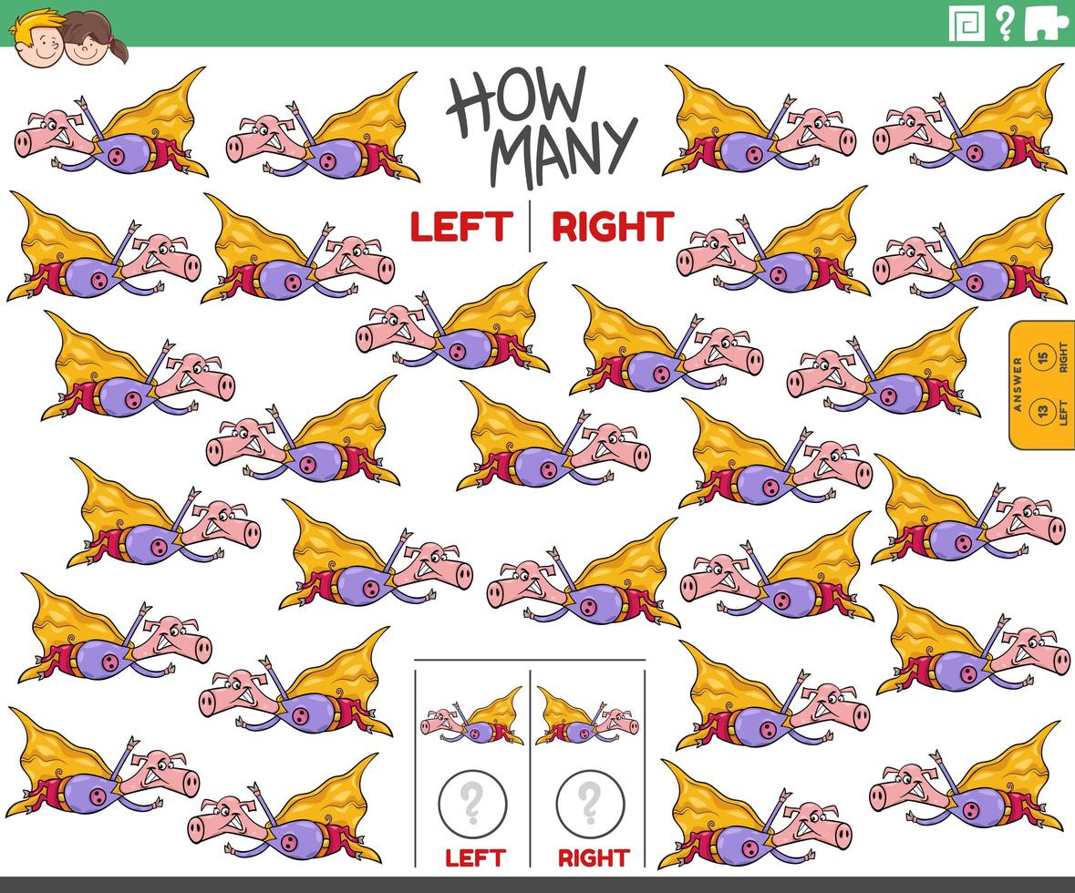 contando le immagini sinistra e destra del maiale del supereroe dei cartoni animati vettore