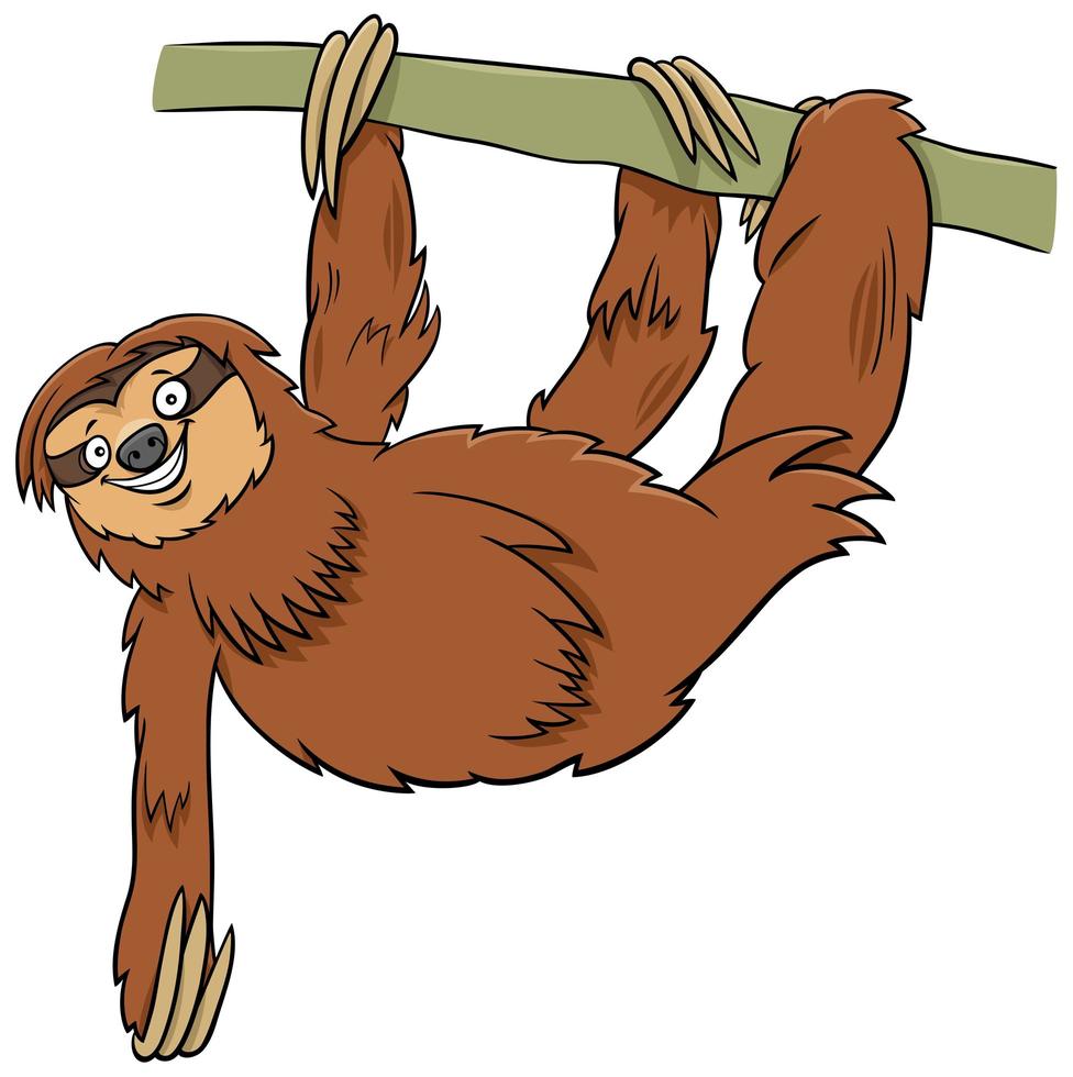 personaggio animale dei cartoni animati di bradipo divertente sul ramo vettore