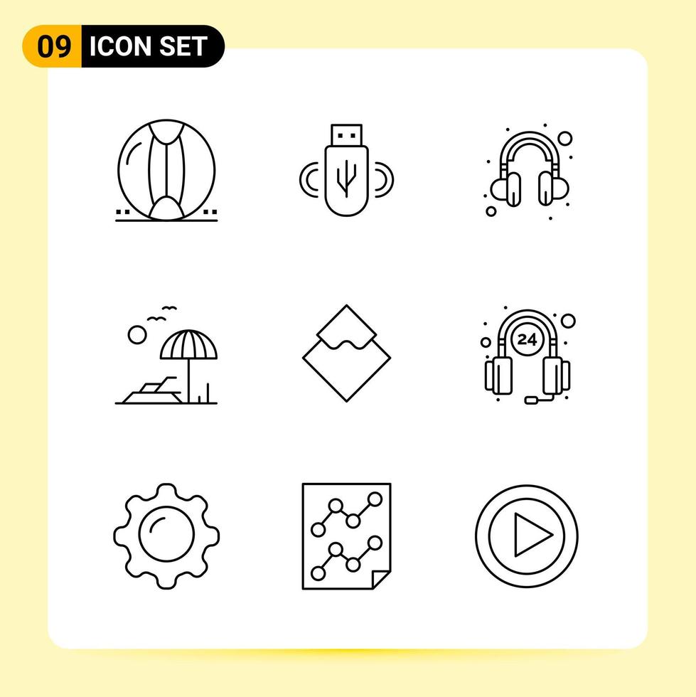 9 creativo icone per moderno sito web design e di risposta mobile app. 9 schema simboli segni su bianca sfondo. 9 icona pacchetto. vettore