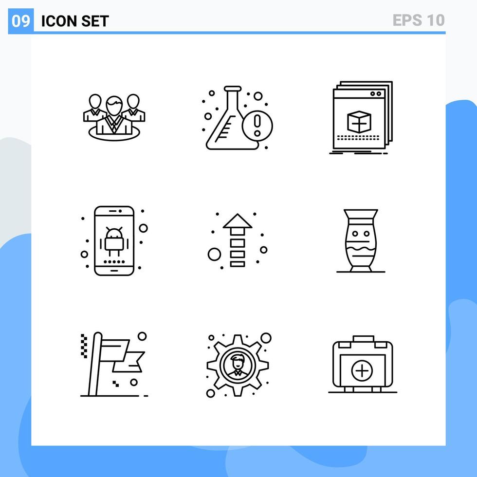 moderno 9 linea stile icone. schema simboli per generale uso. creativo linea icona cartello isolato su bianca sfondo. 9 icone pacchetto. vettore