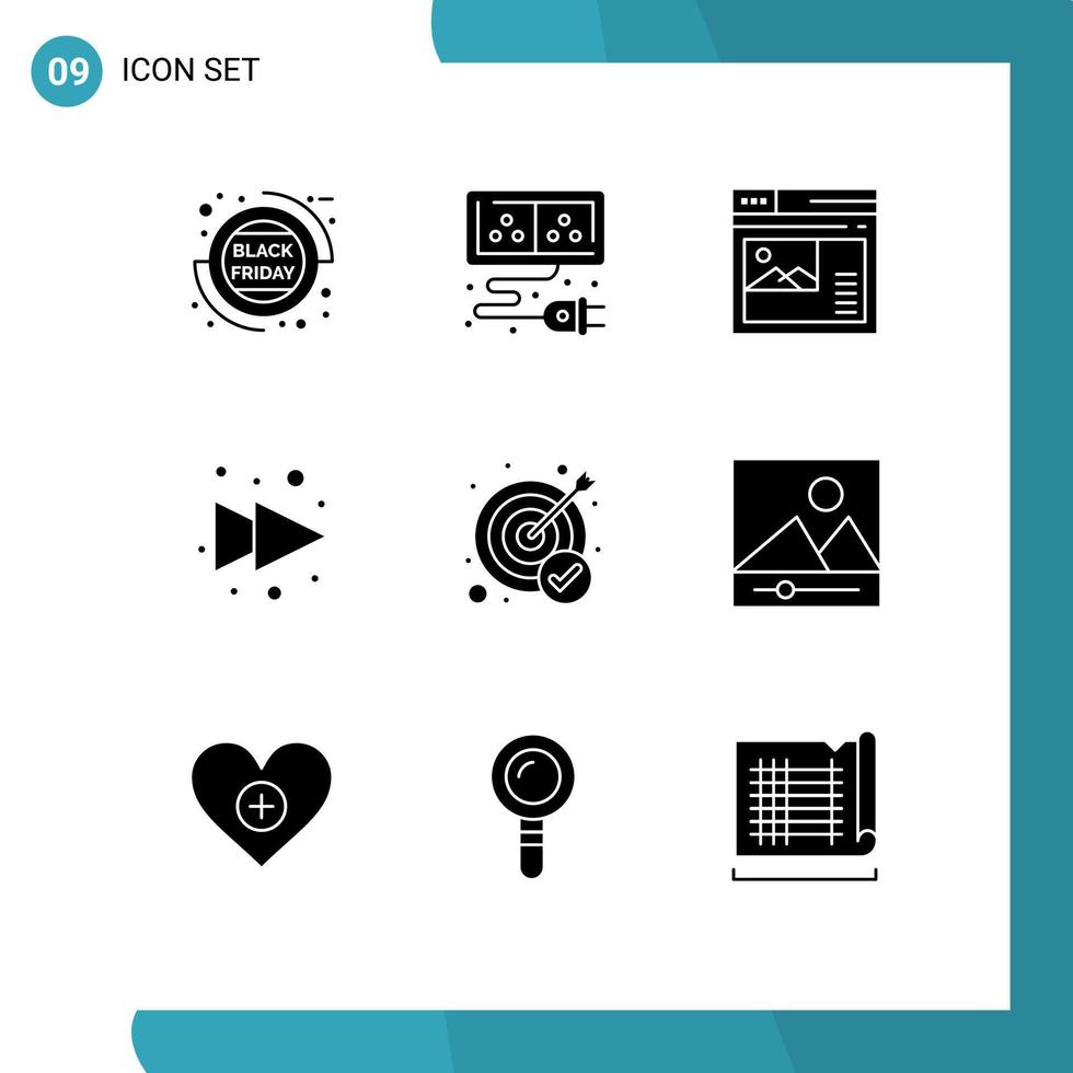 moderno impostato di 9 solido glifi e simboli come come obbiettivo giusto Internet inoltrare galleria modificabile vettore design elementi