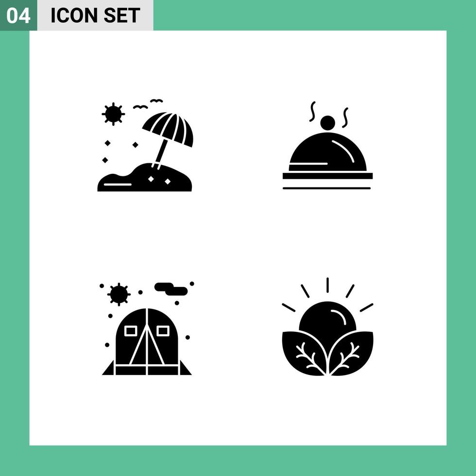 moderno impostato di 4 solido glifi e simboli come come spiaggia tenda Hotel servizio colture modificabile vettore design elementi