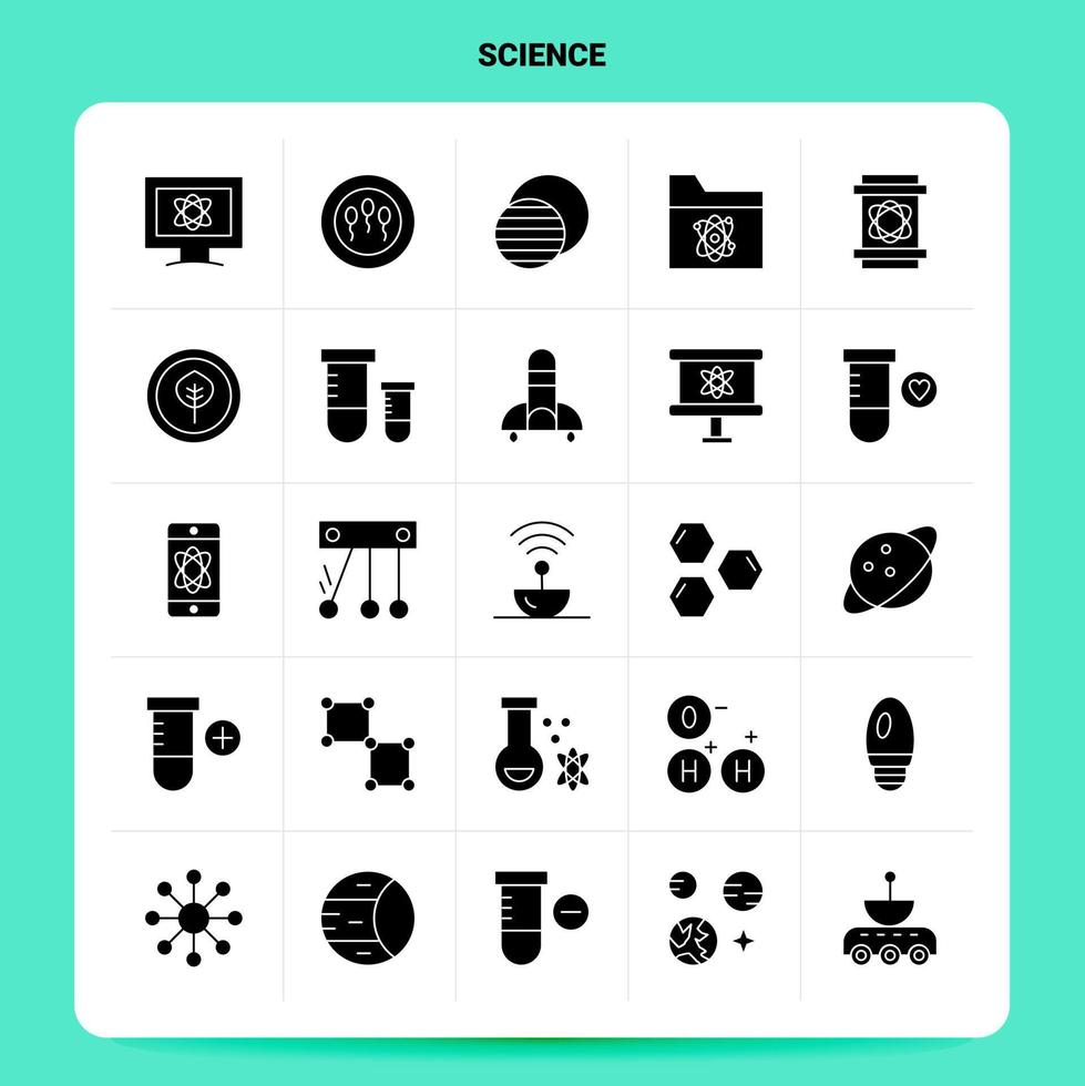 solido 25 scienza icona impostato vettore glifo stile design nero icone impostato ragnatela e mobile attività commerciale idee design vettore illustrazione