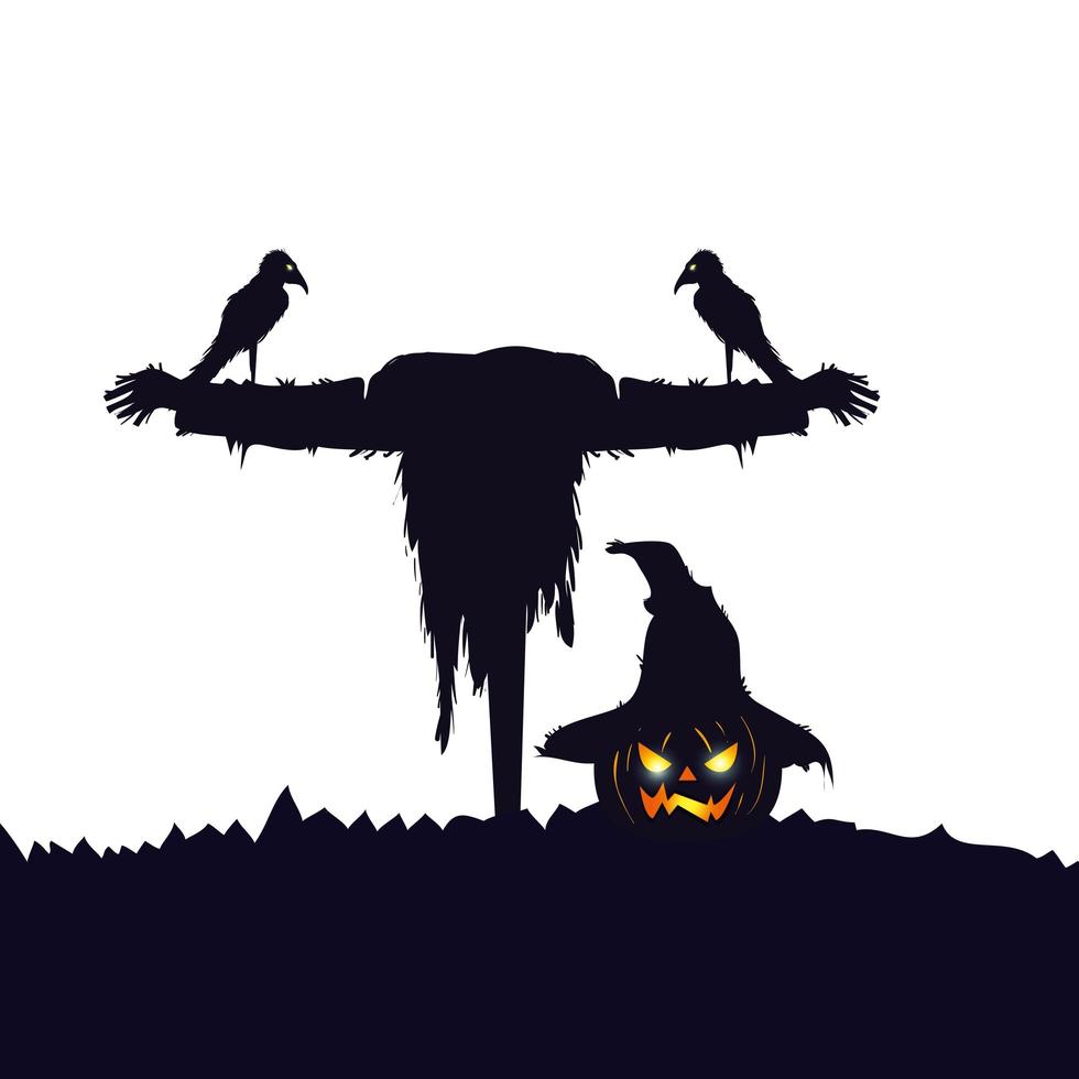 spaventapasseri halloween con icona isolata corvo vettore