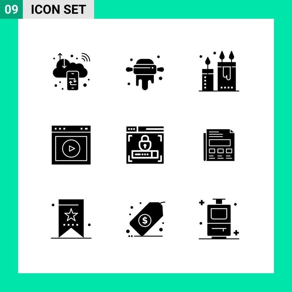 gruppo di 9 solido glifi segni e simboli per sito web UX bellezza ui terme modificabile vettore design elementi