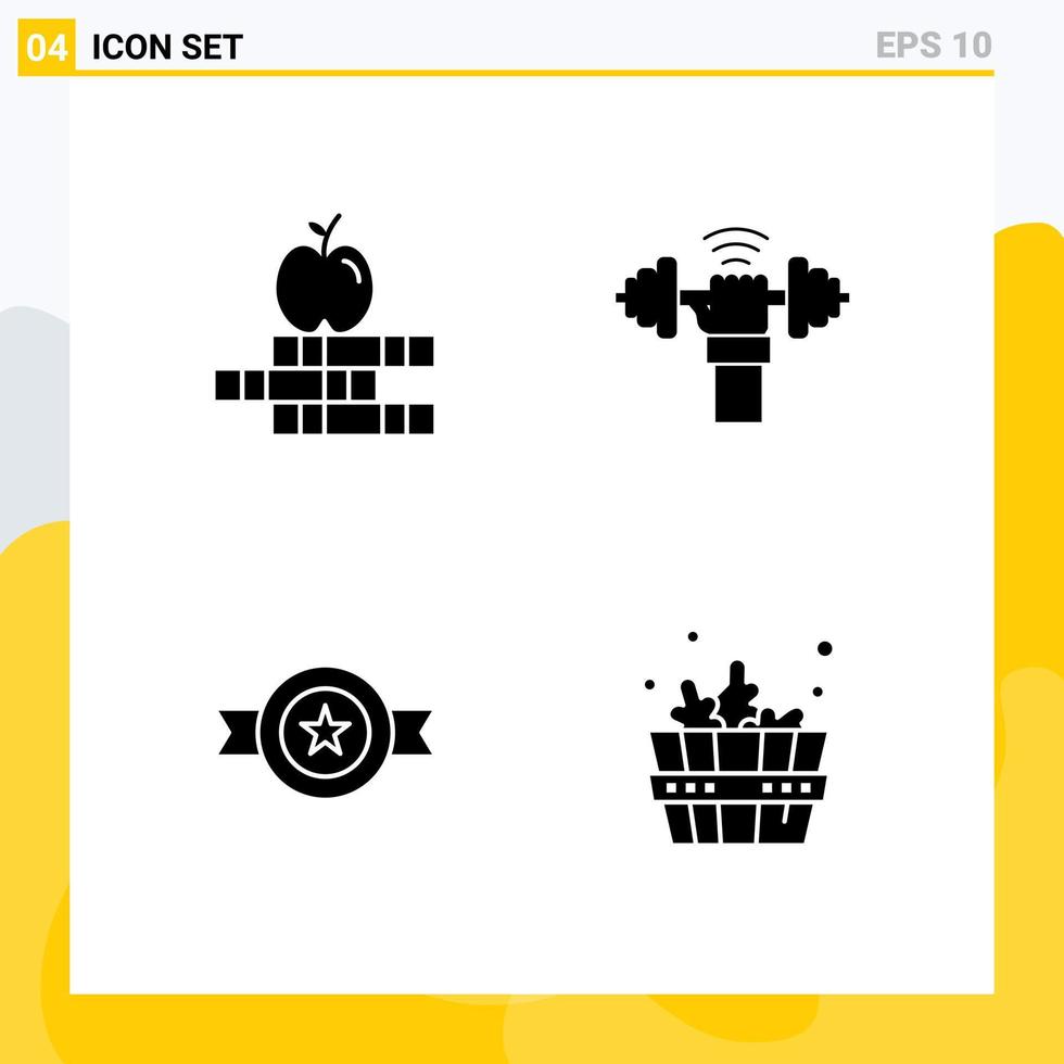 moderno impostato di 4 solido glifi pittogramma di Mela cintura manubrio energia stella modificabile vettore design elementi