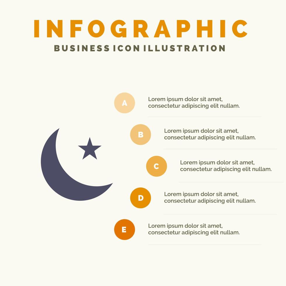 Luna notte stella notte solido icona infografica 5 passaggi presentazione sfondo vettore