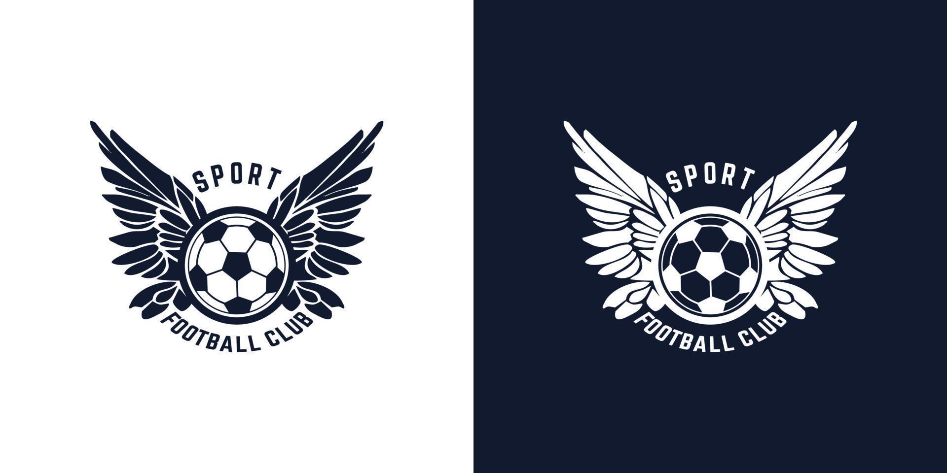 calcio calcio distintivo etichetta design con ala sfera. sport squadra identità isolato su bianca e nero vettore
