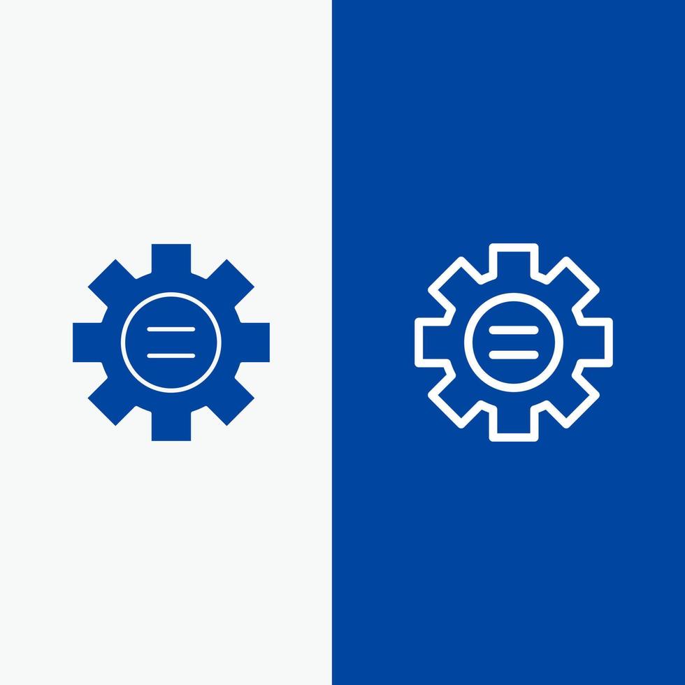 mondo formazione scolastica ambientazione Ingranaggio linea e glifo solido icona blu bandiera linea e glifo solido icona blu bandiera vettore