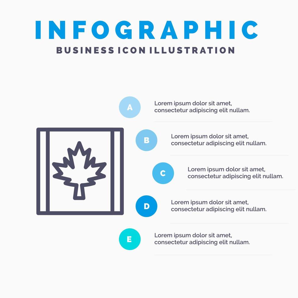 Canada bandiera foglia linea icona con 5 passaggi presentazione infografica sfondo vettore