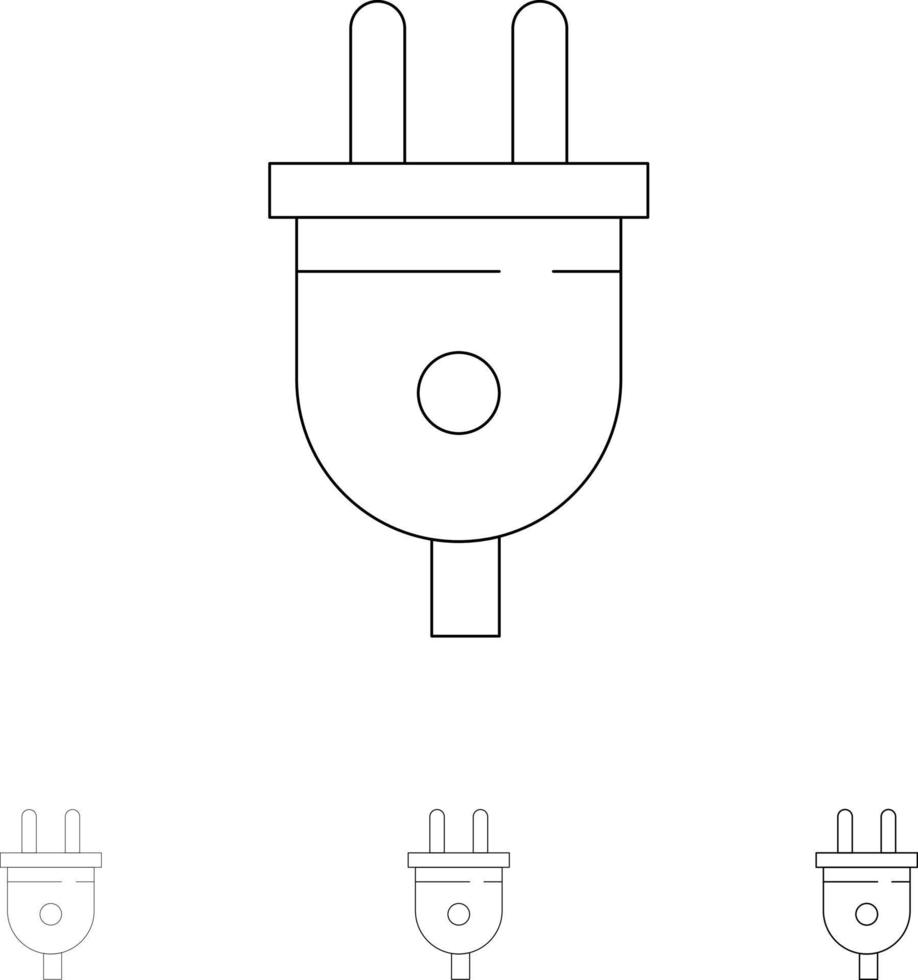 elettrico spina energia energia spina grassetto e magro nero linea icona impostato vettore
