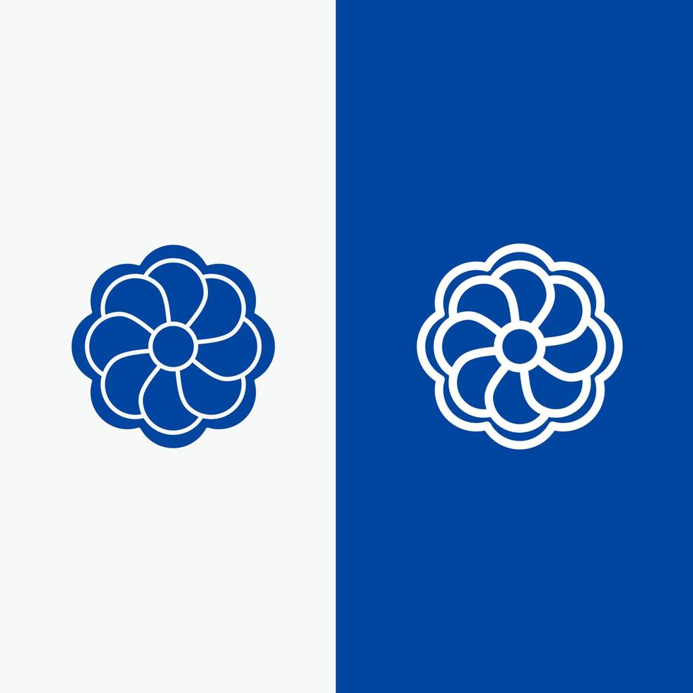 girasole fiore madrigale linea e glifo solido icona blu bandiera linea e glifo solido icona blu bandiera vettore