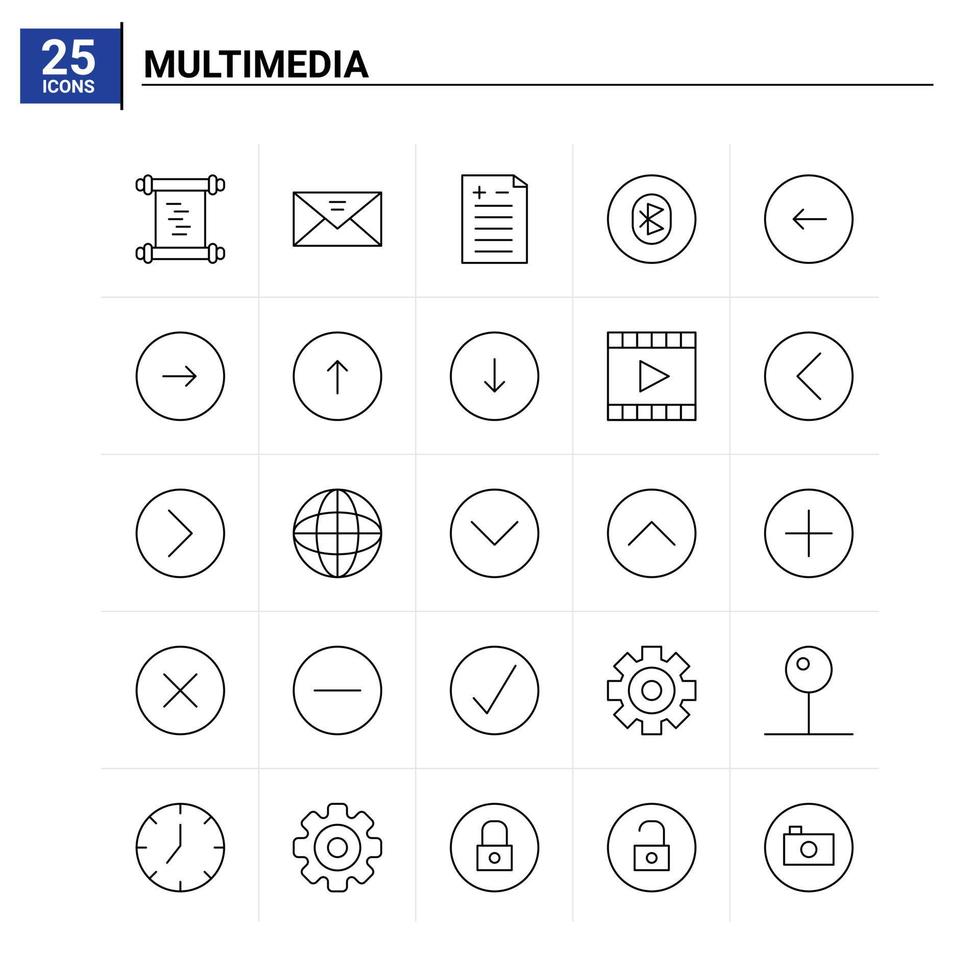 25 multimedia icona impostato vettore sfondo