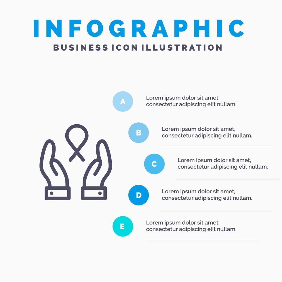 cura Seno cancro nastro donna blu infografica modello 5 passaggi vettore linea icona modello