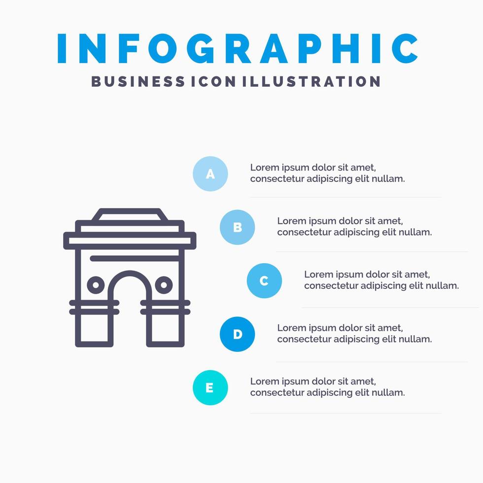 cultura globale induismo India indiano Sri Lanka tempio linea icona con 5 passaggi presentazione infografica sfondo vettore