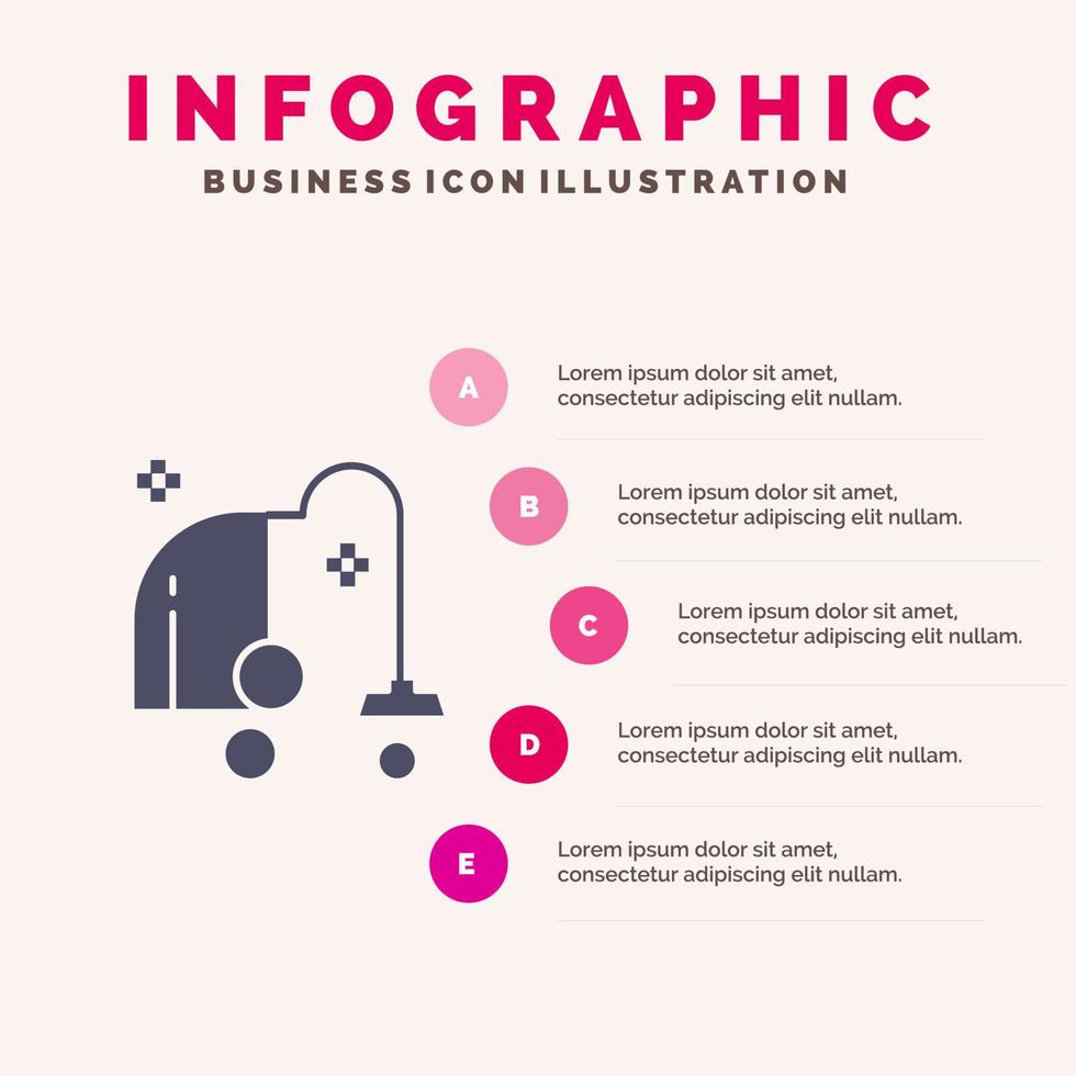 pulizia elettrico attrezzatura vuoto solido icona infografica 5 passaggi presentazione sfondo vettore