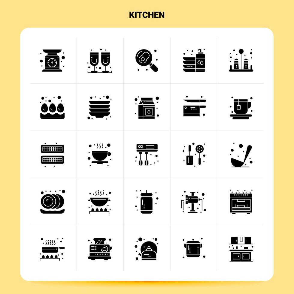 solido 25 cucina icona impostato vettore glifo stile design nero icone impostato ragnatela e mobile attività commerciale idee design vettore illustrazione