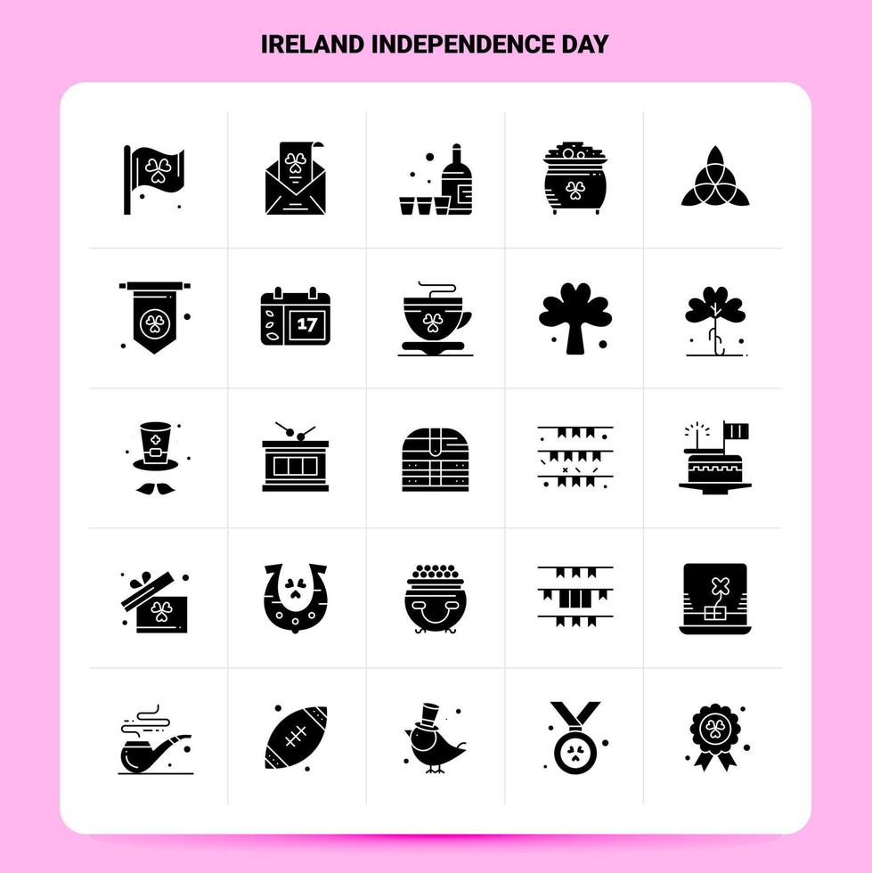 solido 25 Irlanda indipendenza giorno icona impostato vettore glifo stile design nero icone impostato ragnatela e mobile attività commerciale idee design vettore illustrazione