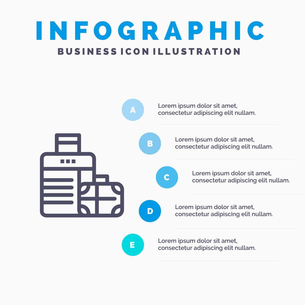 bagaglio Borsa borsetta Hotel blu infografica modello 5 passaggi vettore linea icona modello