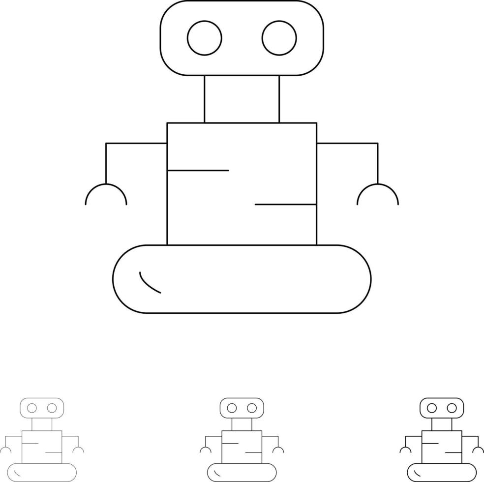 esoscheletro robot spazio grassetto e magro nero linea icona impostato vettore
