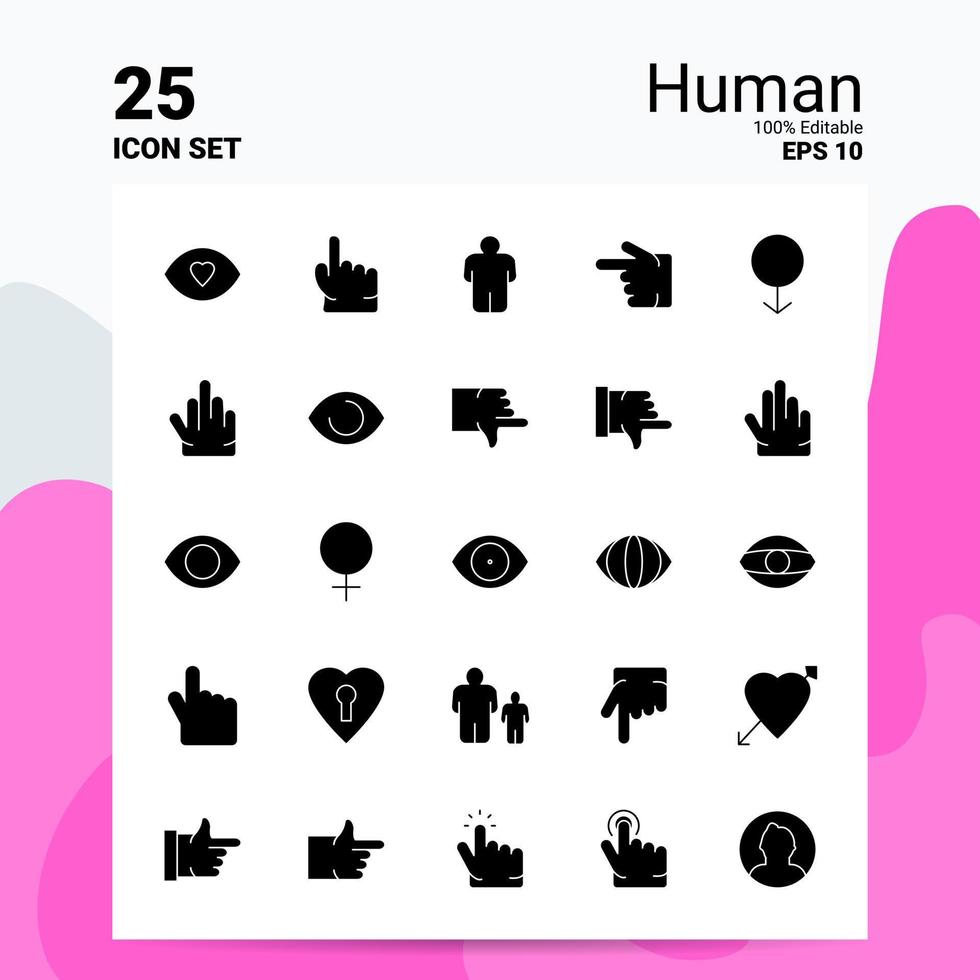 25 umano icona impostato 100 modificabile eps 10 File attività commerciale logo concetto idee solido glifo icona design vettore