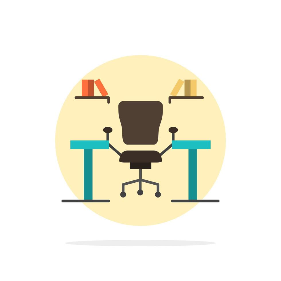 tavolo attività commerciale sedia computer scrivania ufficio posto di lavoro astratto cerchio sfondo piatto colore icona vettore